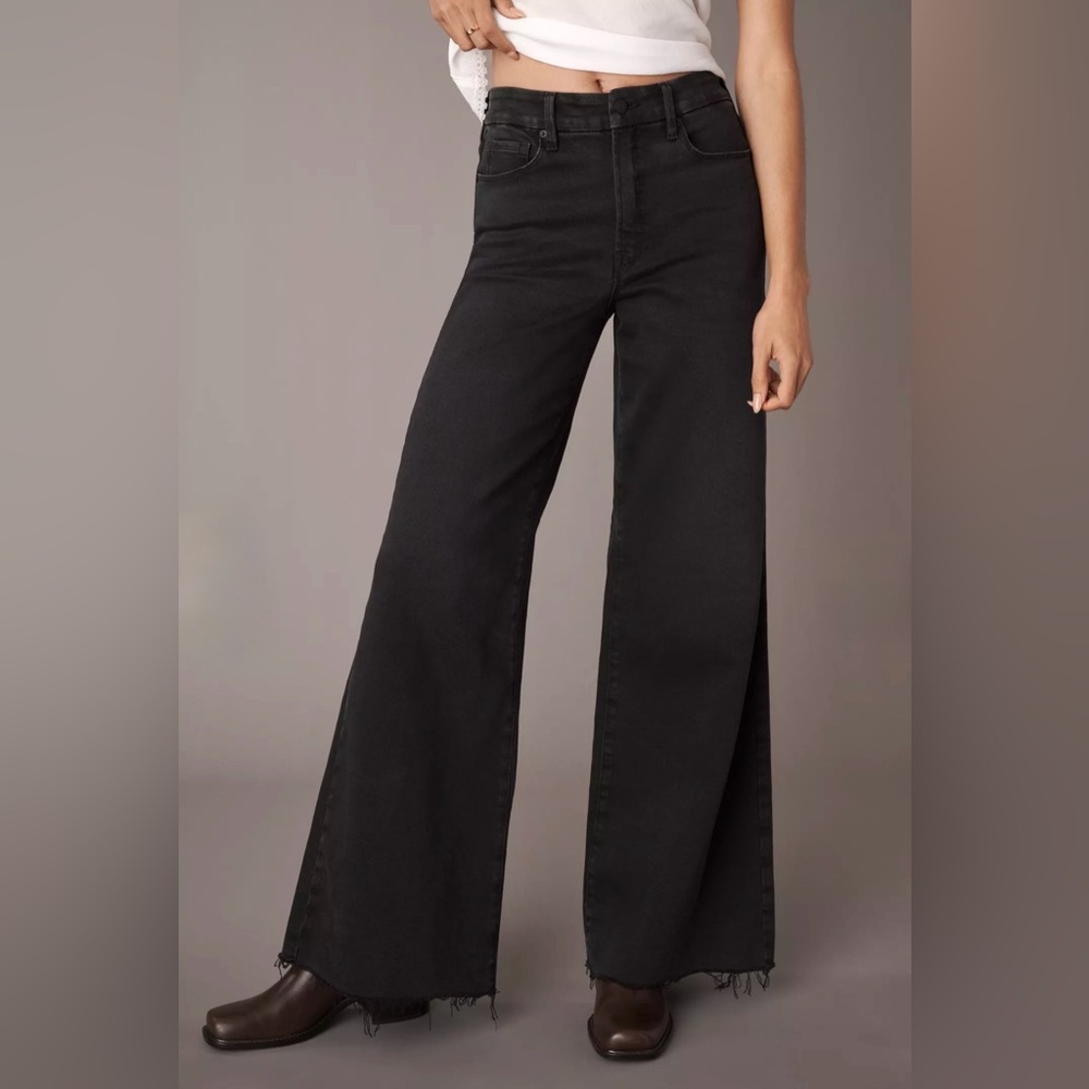 Good American Black Wide Leg Flare Jeans